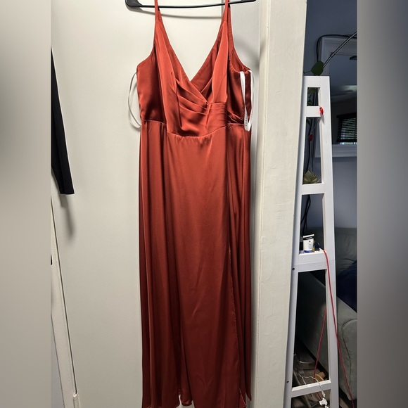 AZAZIE Dalilah Stretch Satin Bridesmaid Dress in Terracotta A20 - Picture 9 of 10